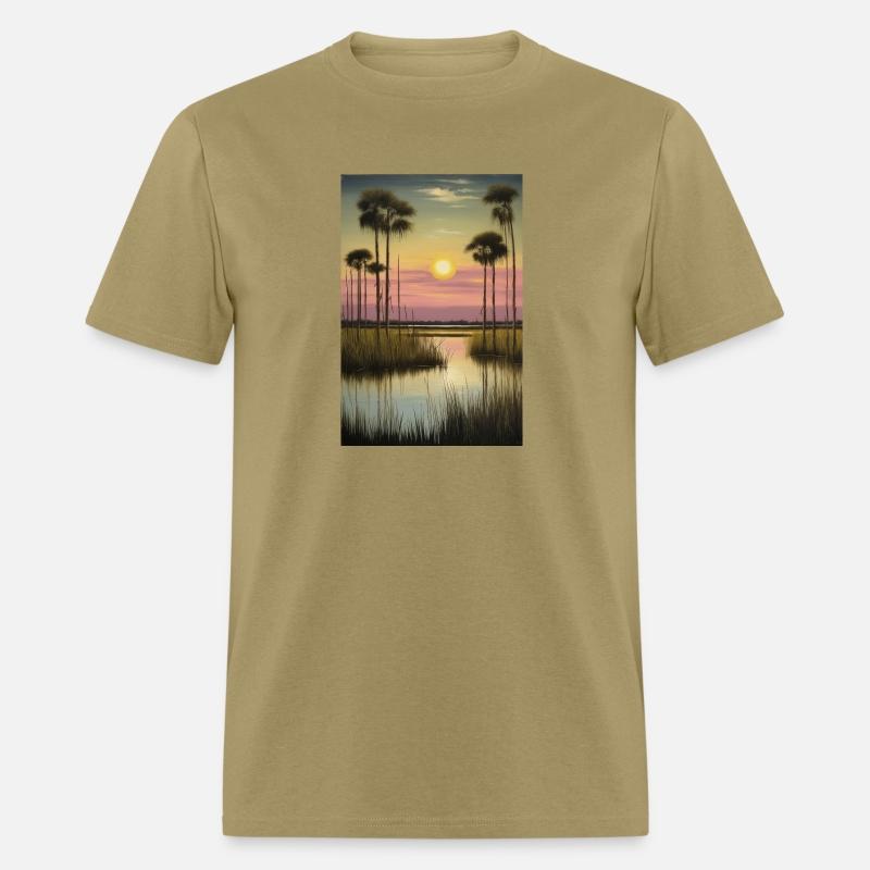 Sunset over Marshland with Palm Trees