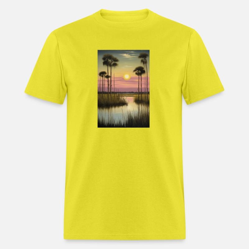 Sunset over Marshland with Palm Trees