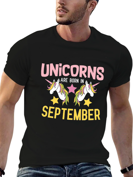 Unicorns Born in September Black T-Shirt