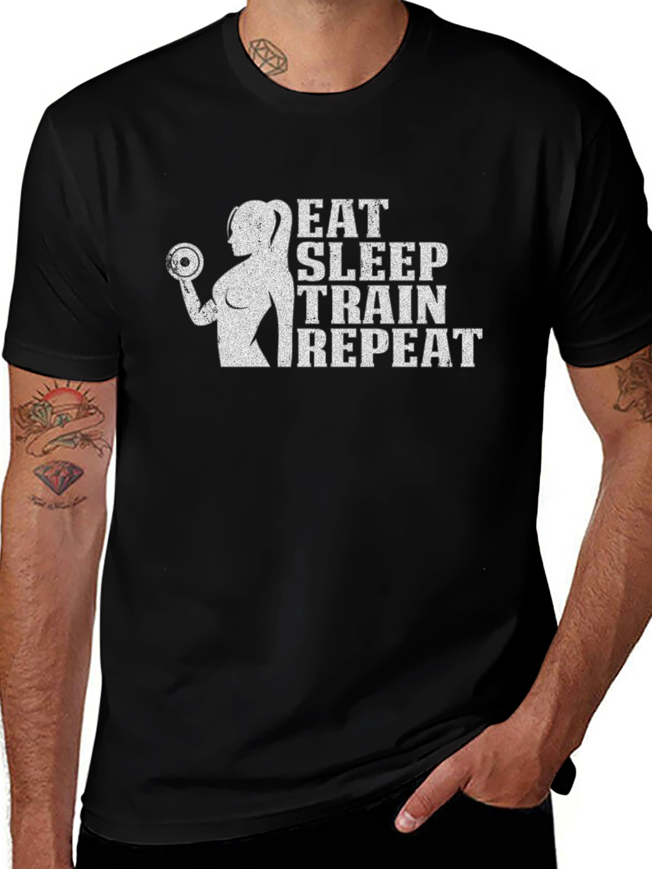 Eat Sleep Train Repeat Black Graphic T-Shirt