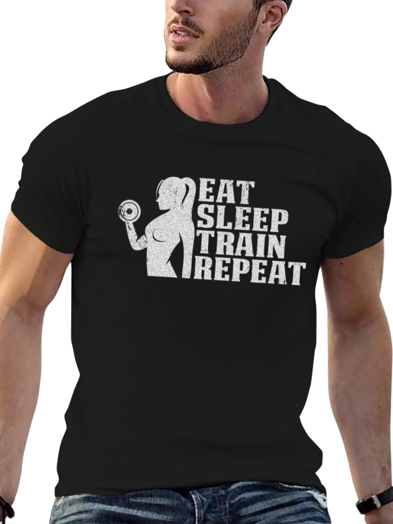 Eat Sleep Train Repeat Black Graphic T-Shirt