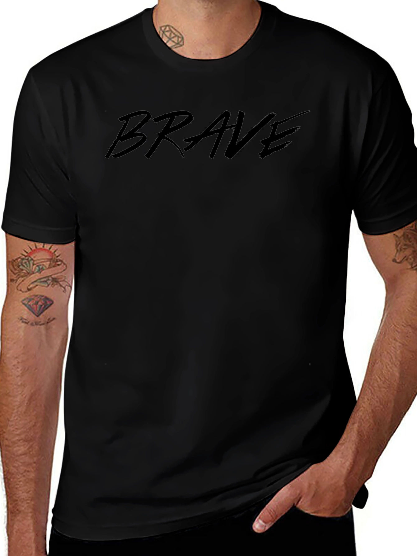 Mens Brave Graphic Print Black T-Shirt
