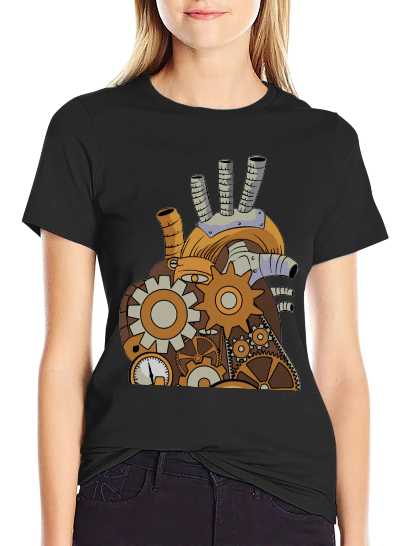 Steampunk Mechanical Heart Graphic Tee - Black