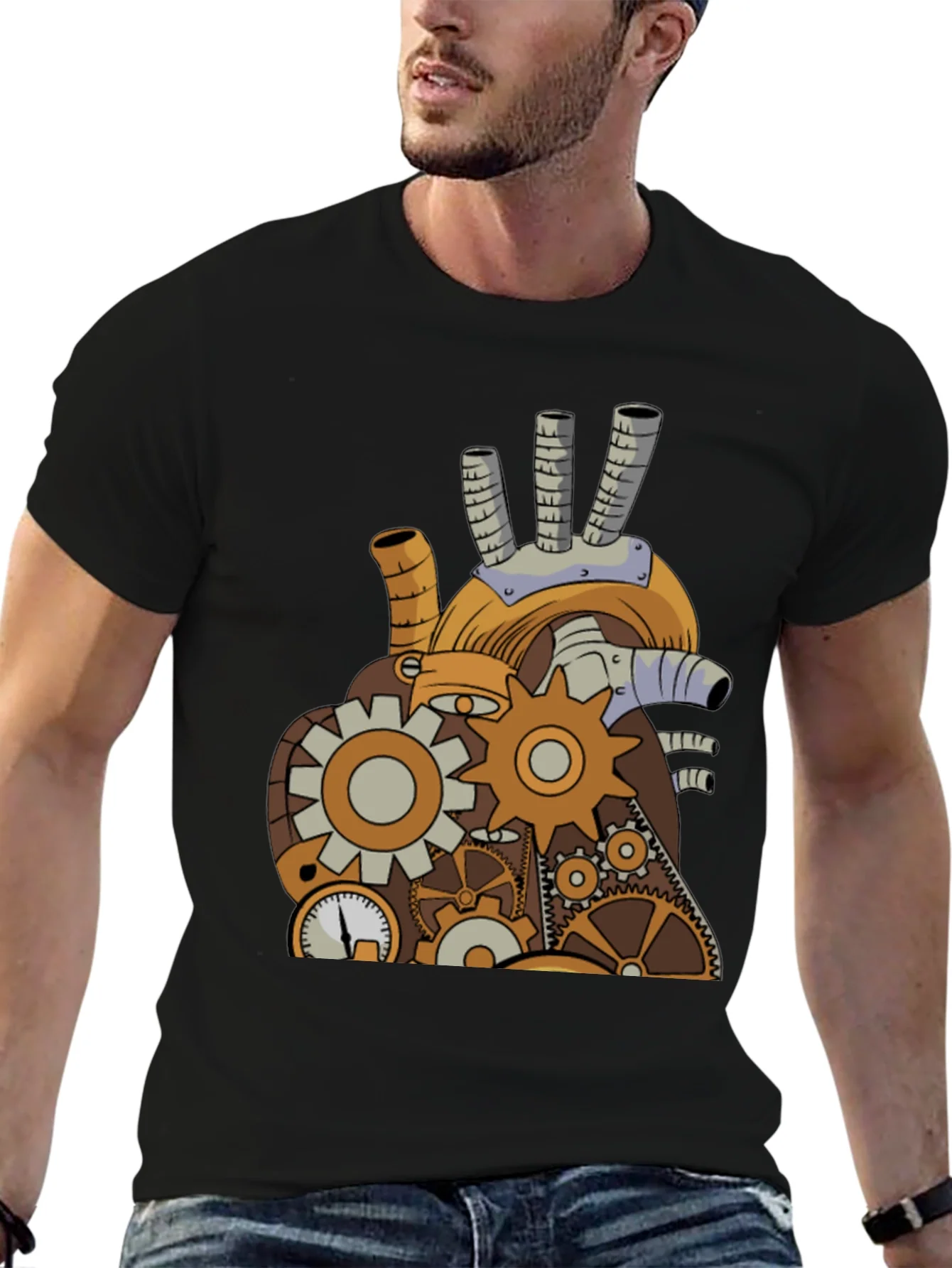 Steampunk Mechanical Heart Graphic Tee - Black