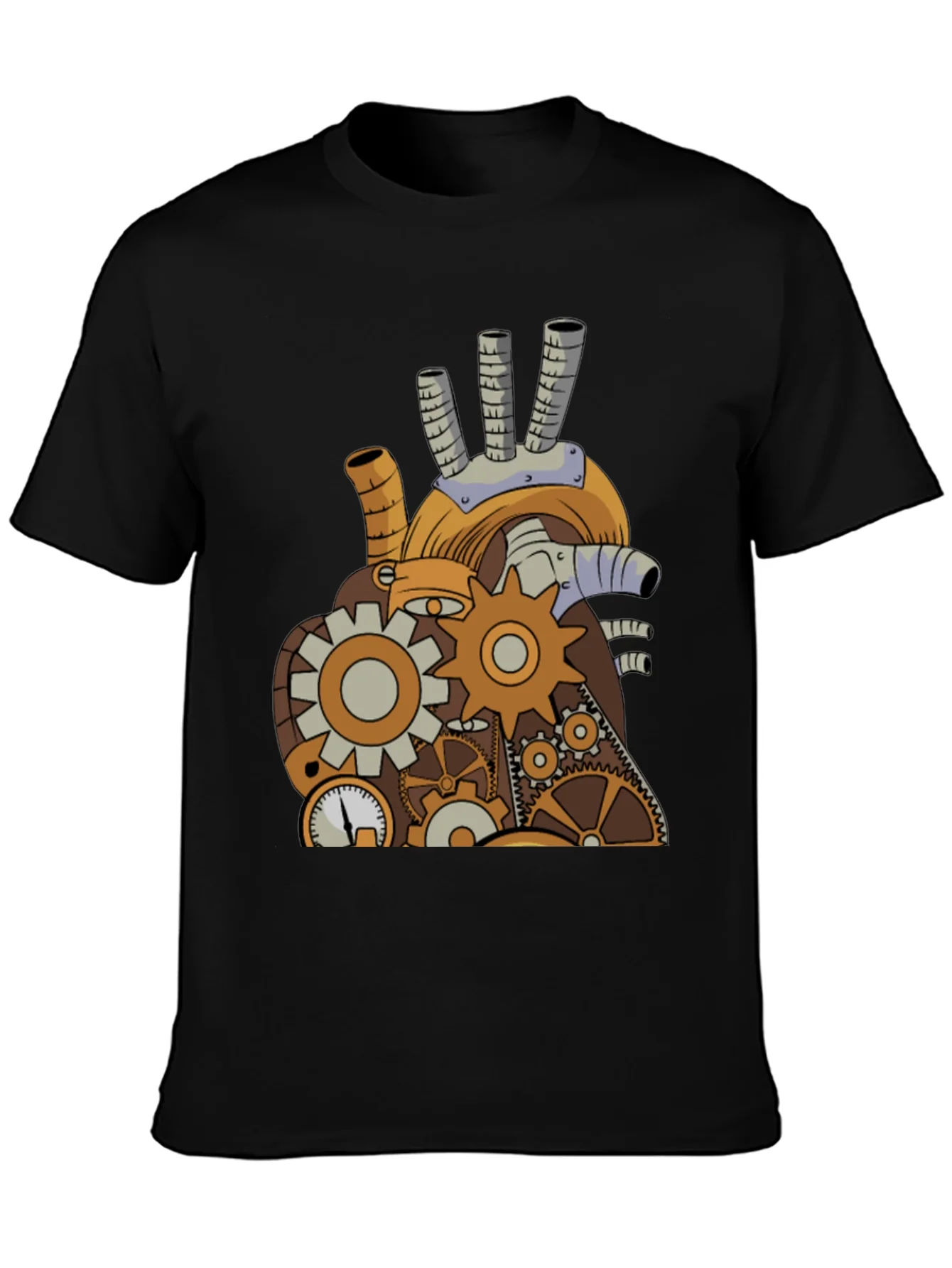 Steampunk Mechanical Heart Graphic Tee - Black