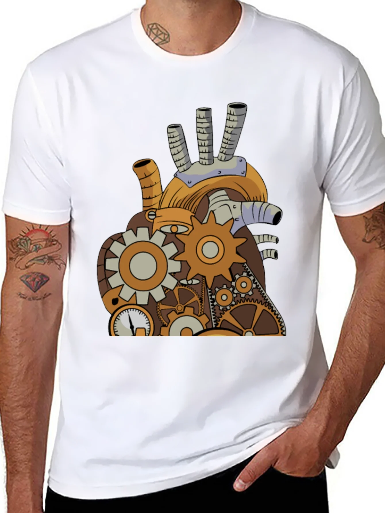 Steampunk Mechanical Heart Graphic Tee - Black