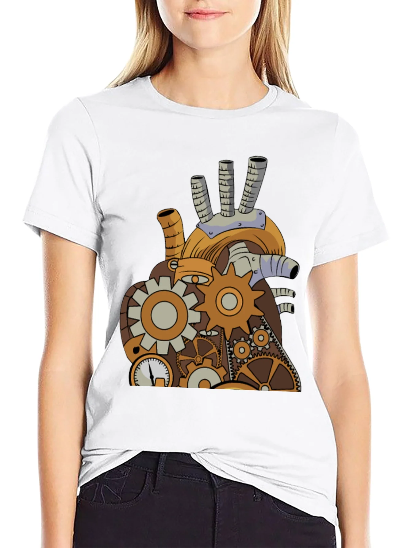 Steampunk Mechanical Heart Graphic Tee - Black
