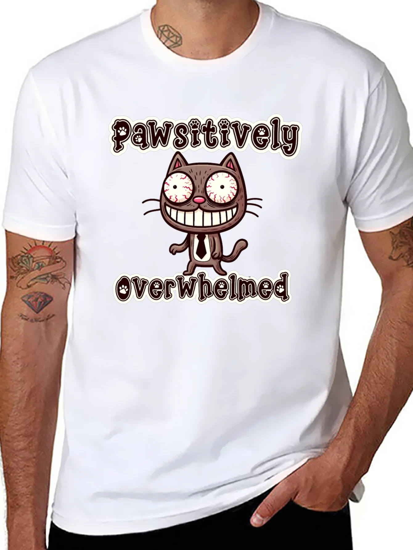 Pawsitively Overwhelmed Funny Cat T-Shirt