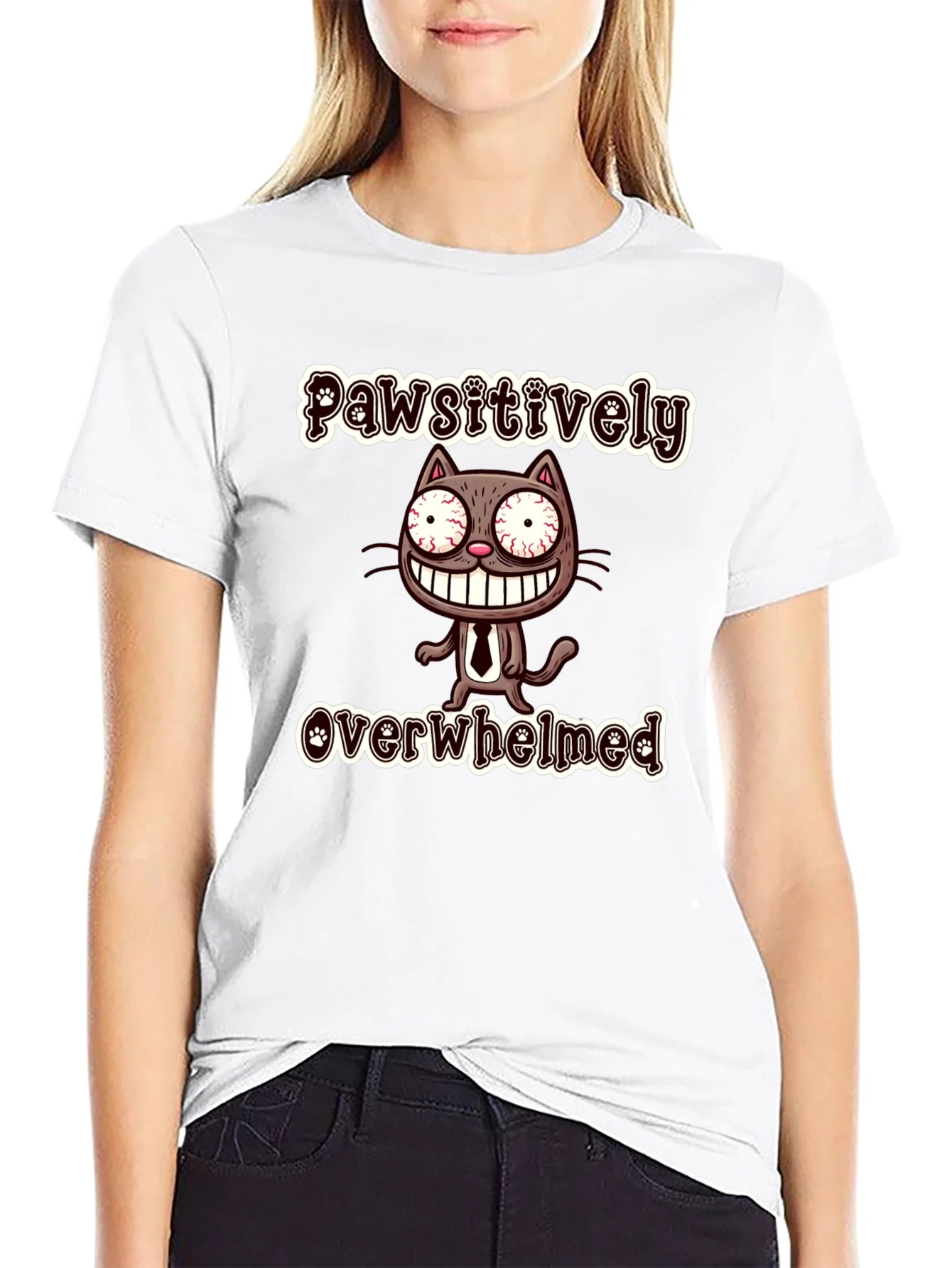 Pawsitively Overwhelmed Funny Cat T-Shirt