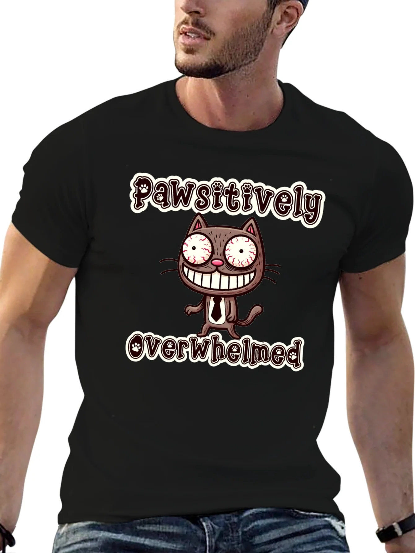 Pawsitively Overwhelmed Funny Cat T-Shirt