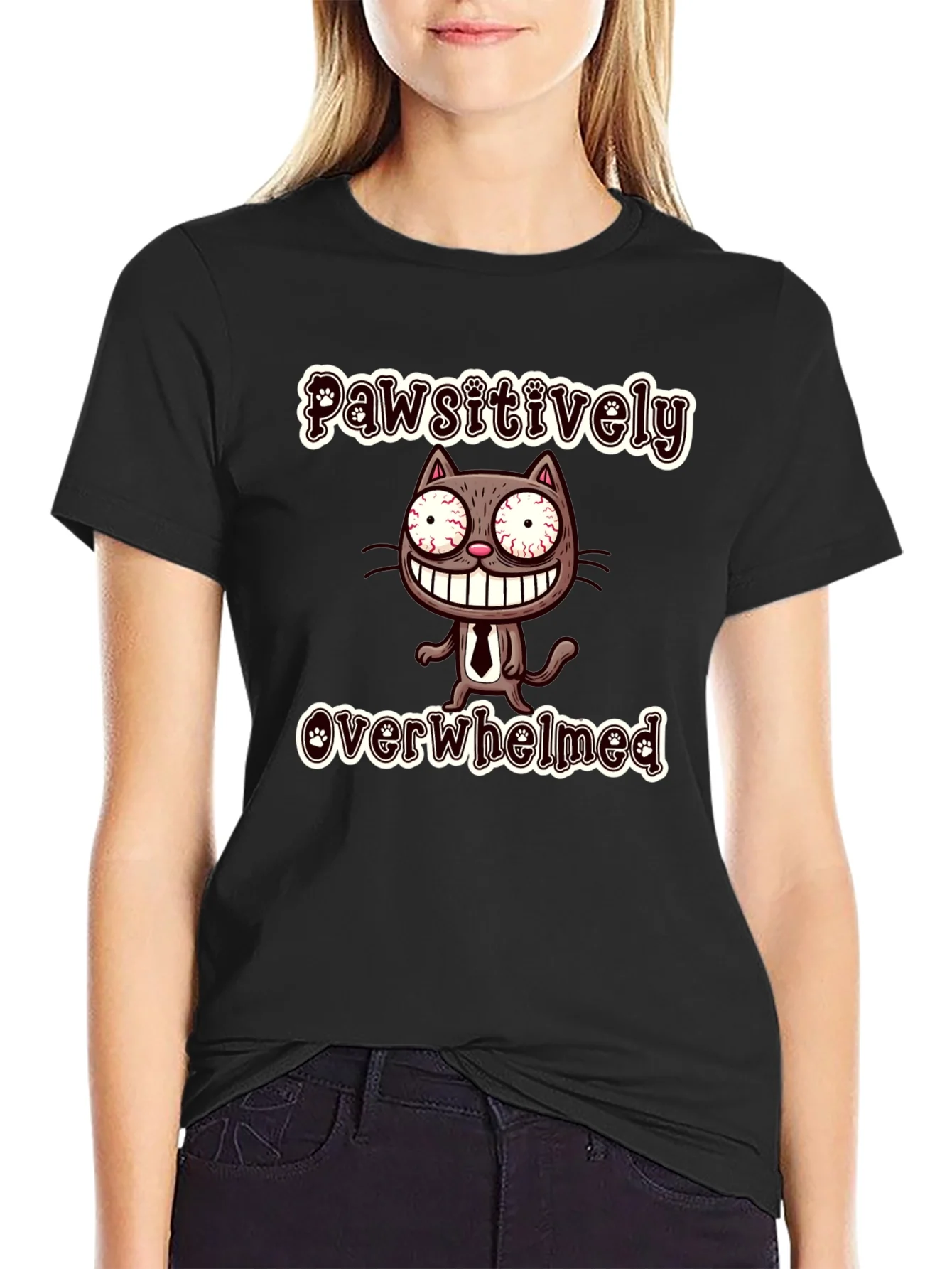 Pawsitively Overwhelmed Funny Cat T-Shirt