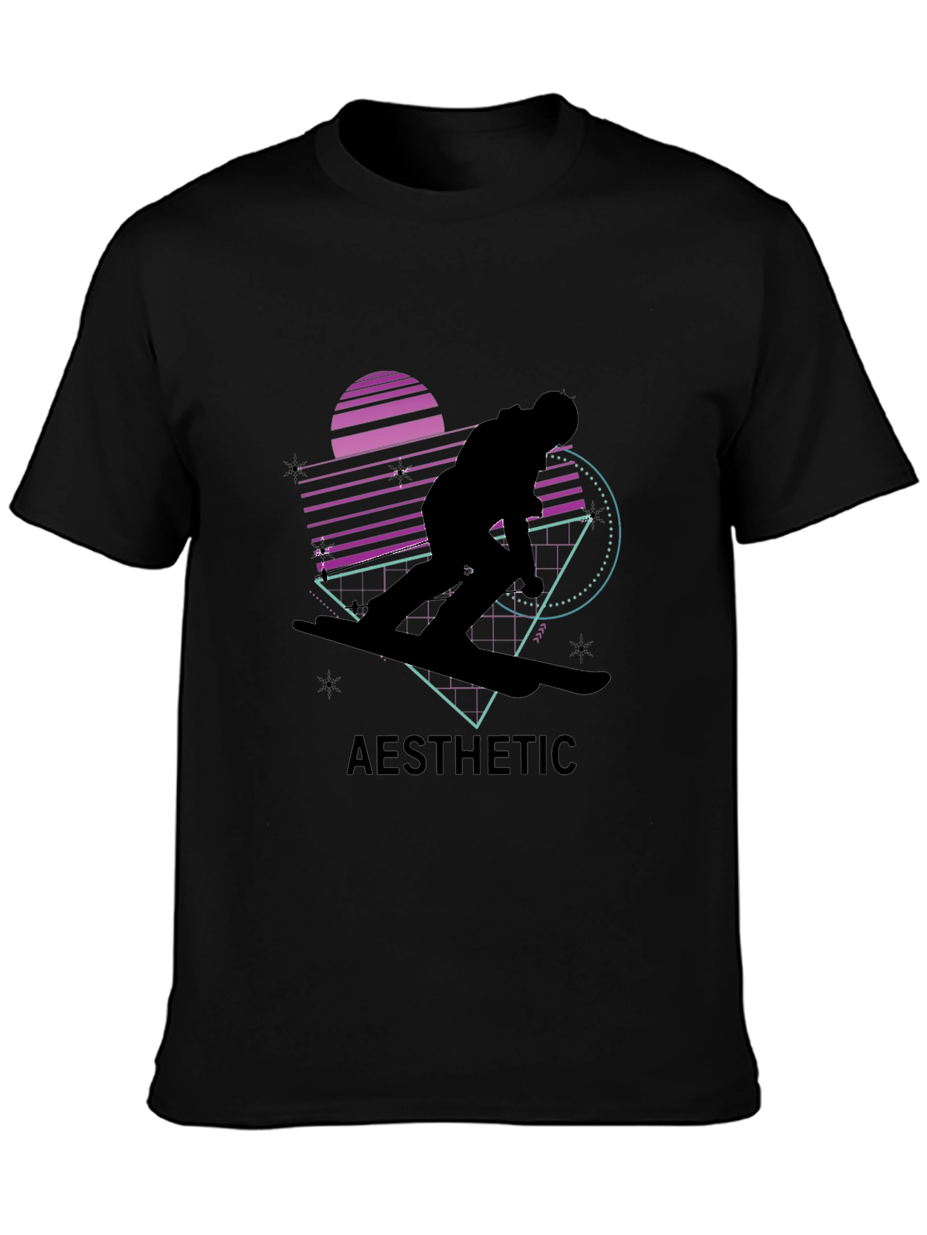 Aesthetic Retro Snowboarder Black T-Shirt