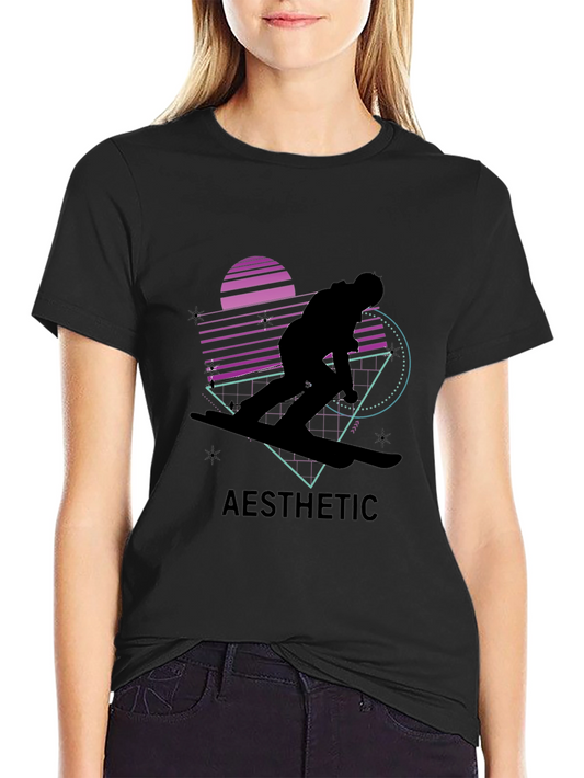 Aesthetic Retro Snowboarder Black T-Shirt