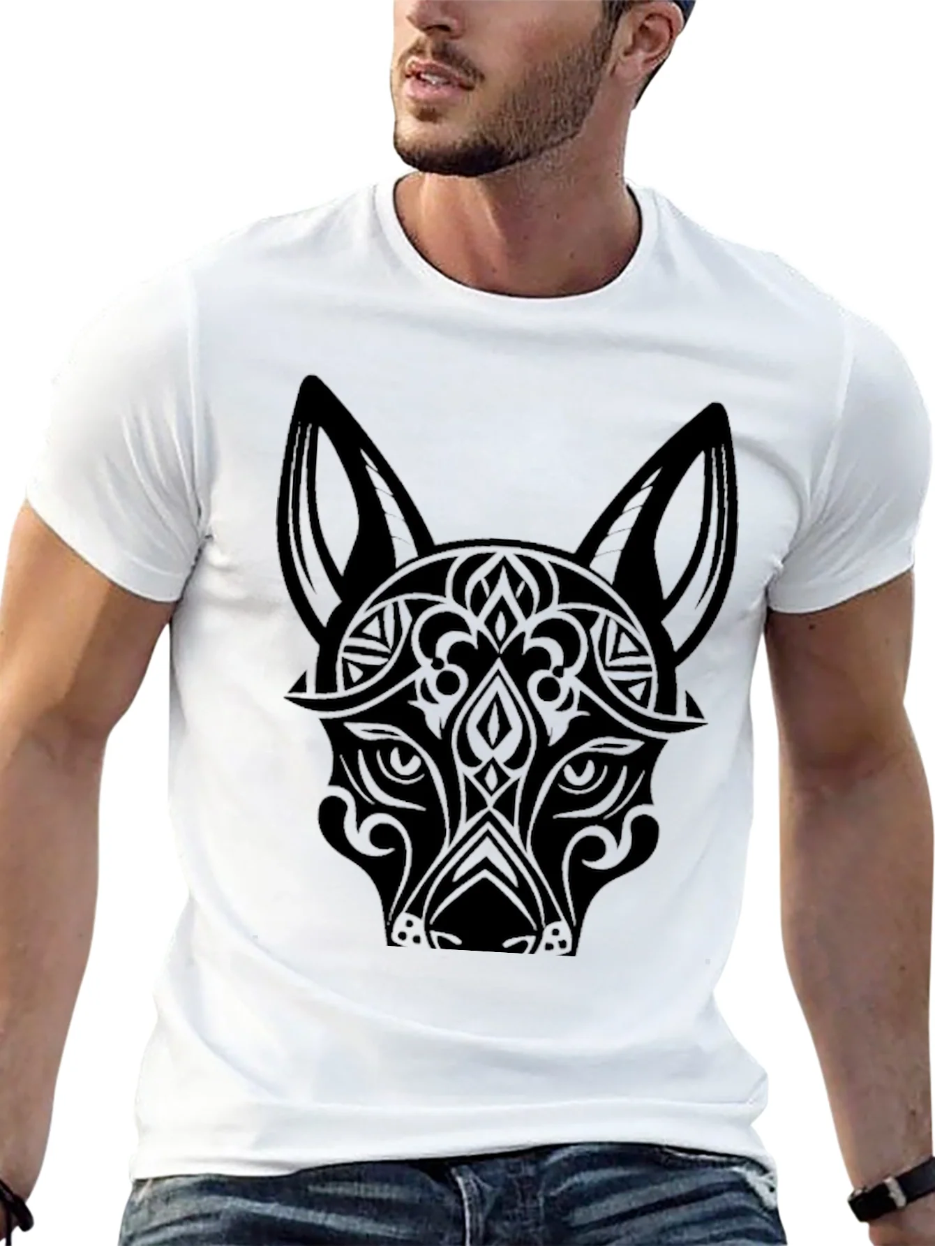 Tribal Wolf Graphic Tee - Mens Black T-Shirt
