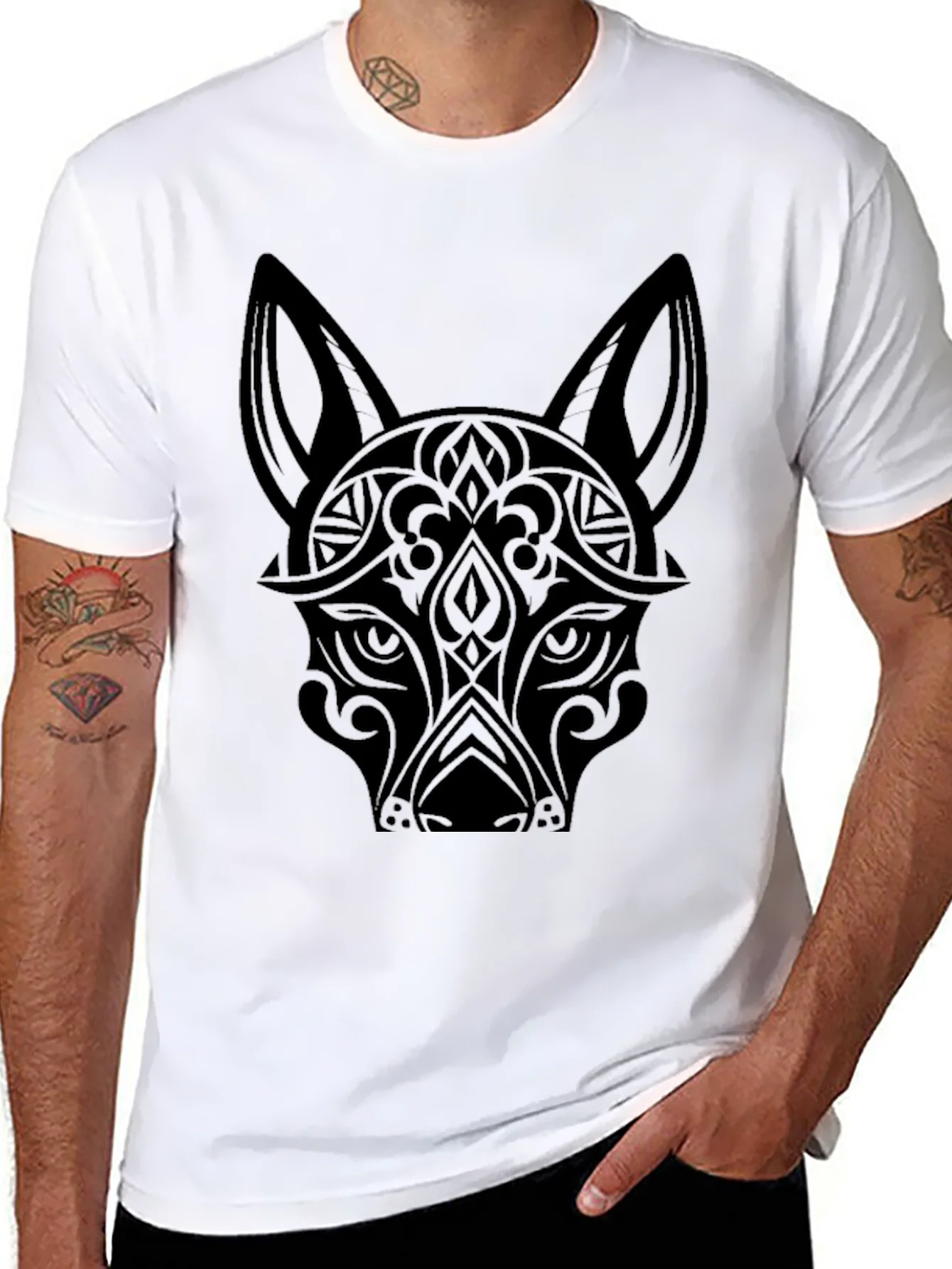 Tribal Wolf Graphic Tee - Mens Black T-Shirt