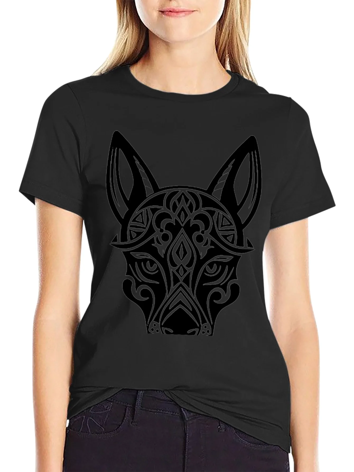 Tribal Wolf Graphic Tee - Mens Black T-Shirt