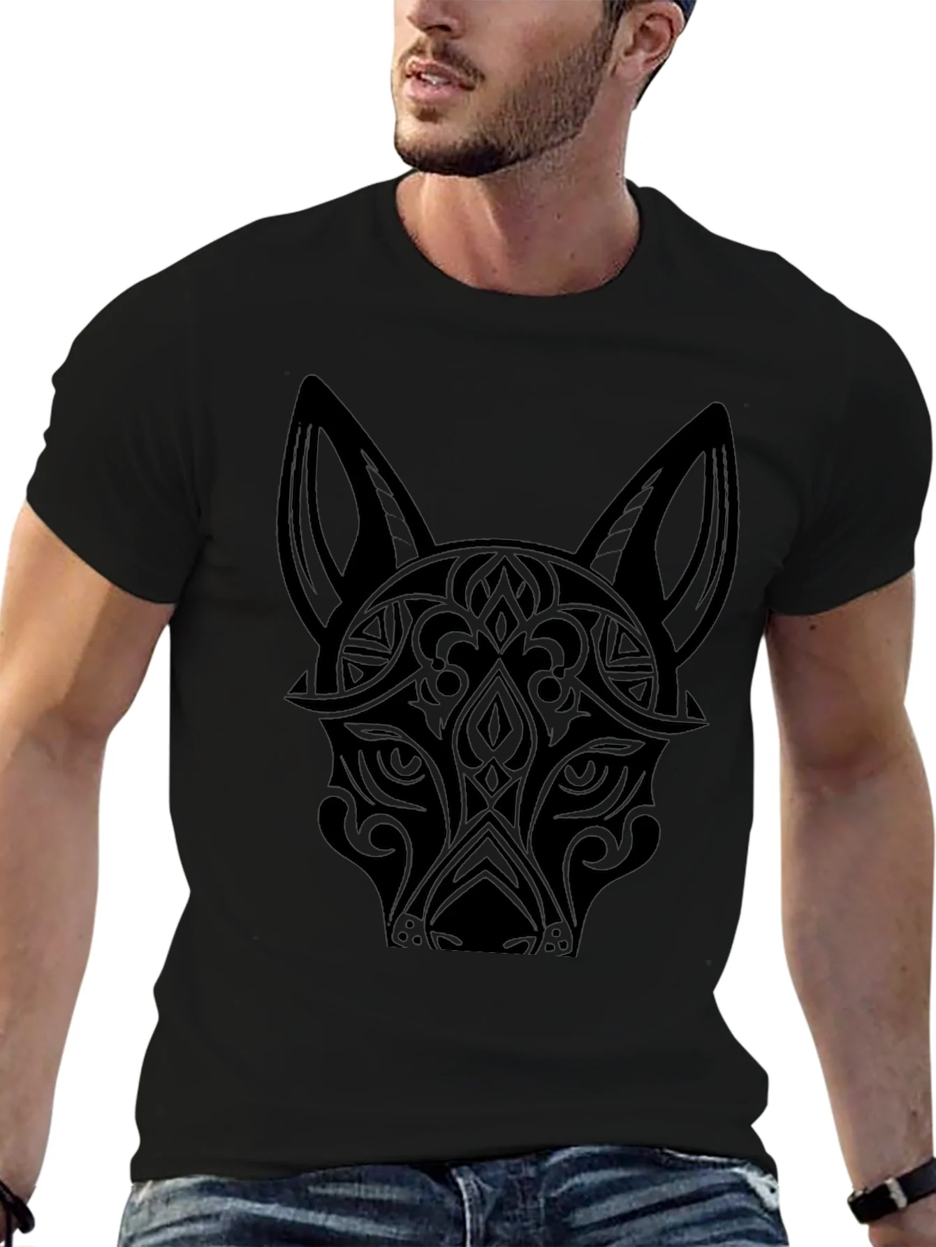 Tribal Wolf Graphic Tee - Mens Black T-Shirt