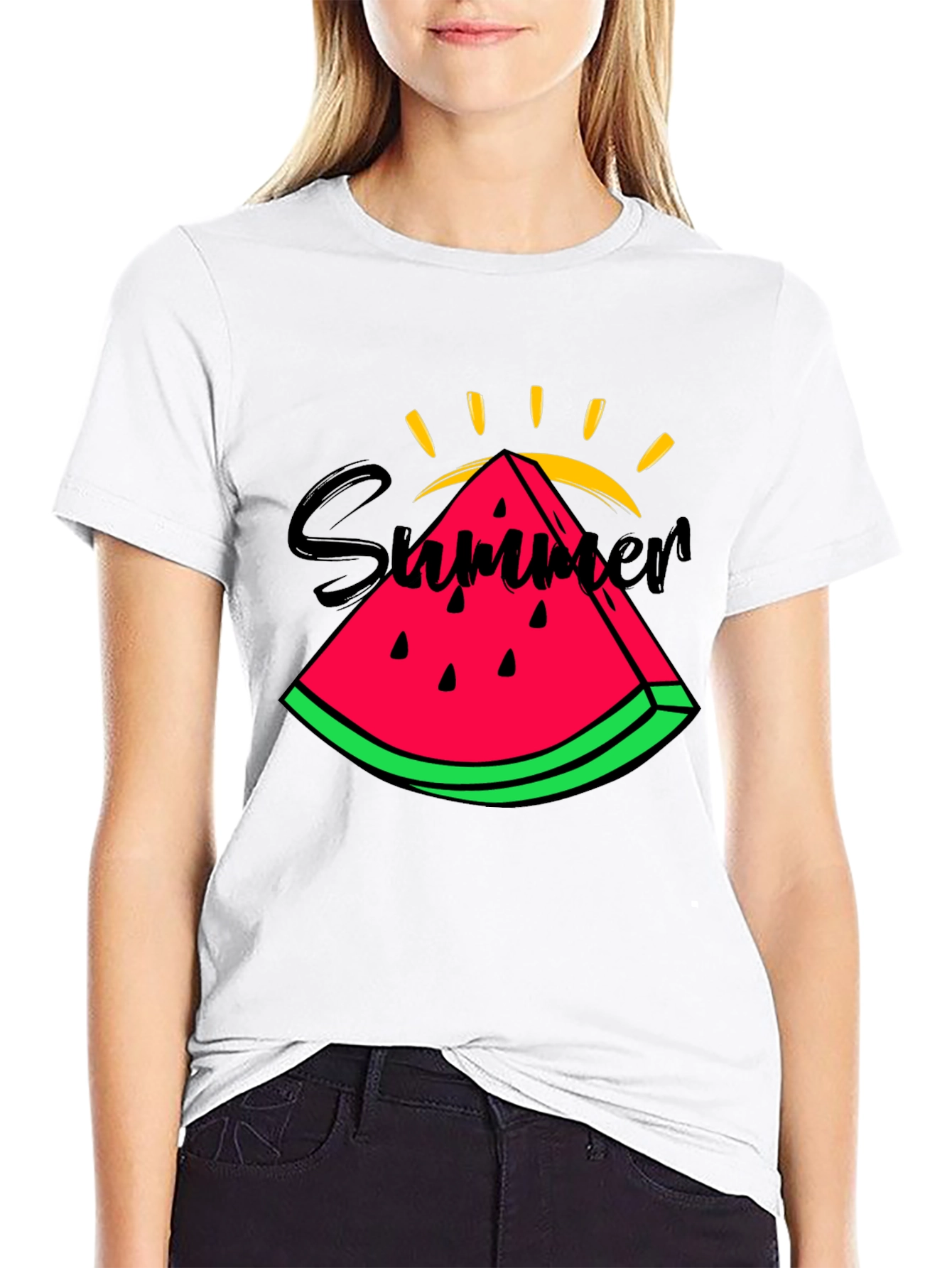 Summer Watermelon Graphic T-Shirt - Black