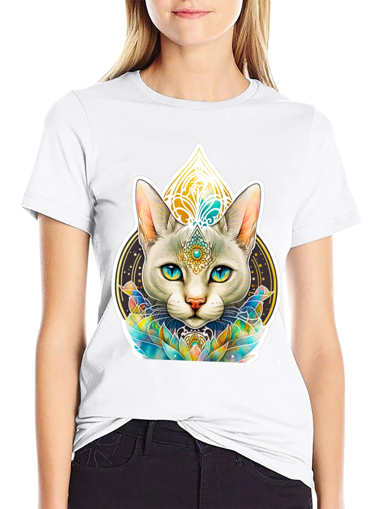 Mystical Cat Graphic Tee - Black T-Shirt