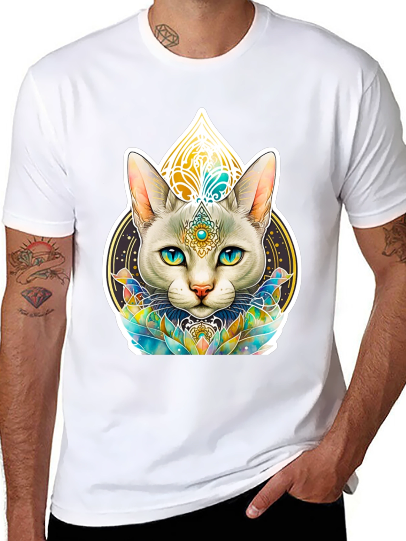 Mystical Cat Graphic Tee - Black T-Shirt
