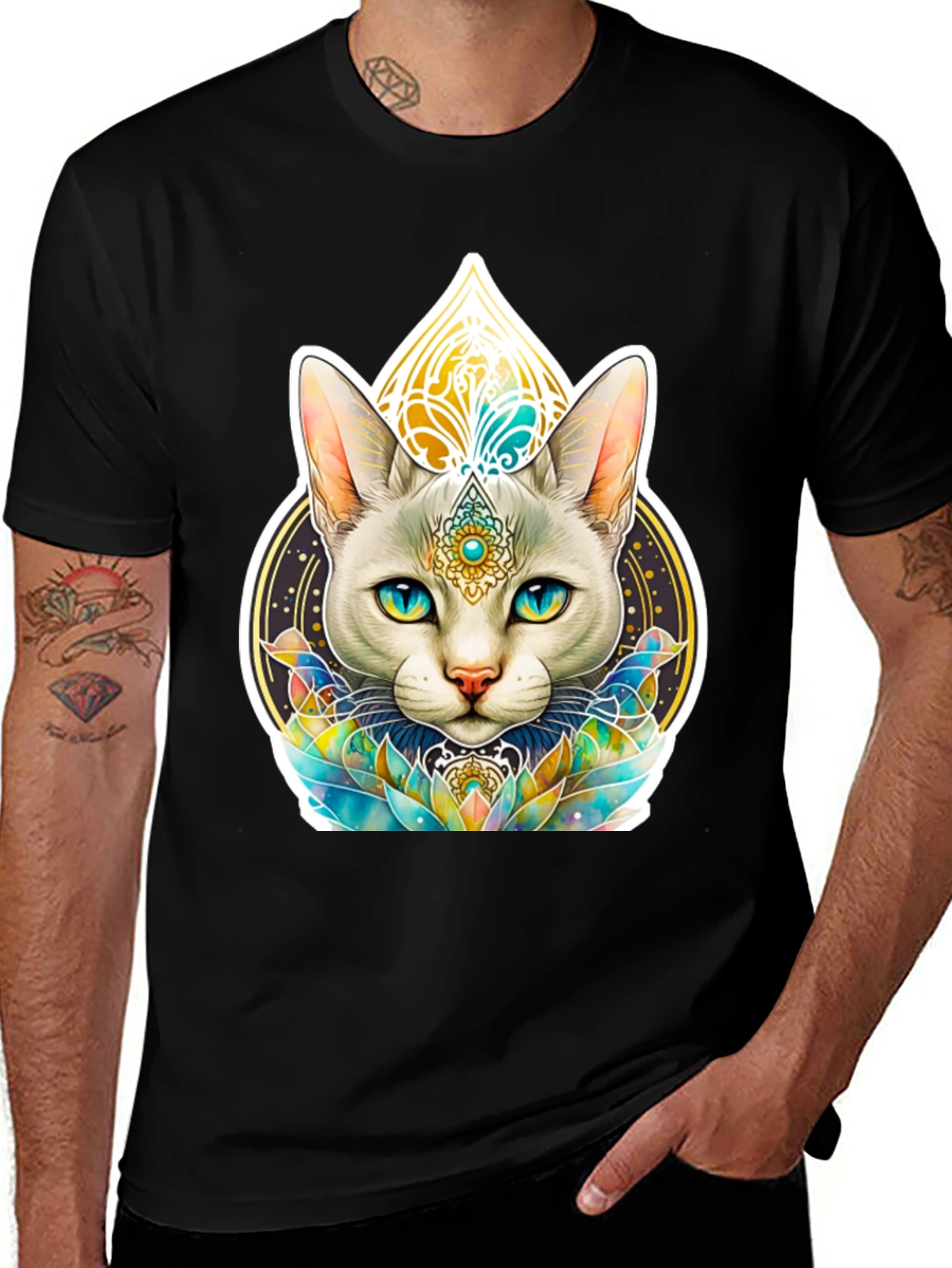 Mystical Cat Graphic Tee - Black T-Shirt