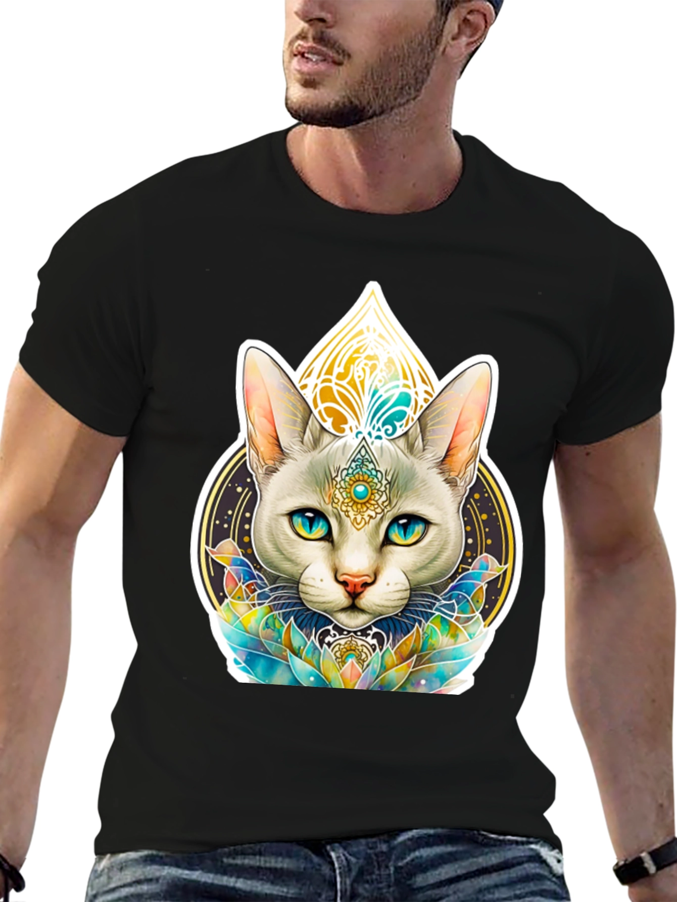 Mystical Cat Graphic Tee - Black T-Shirt