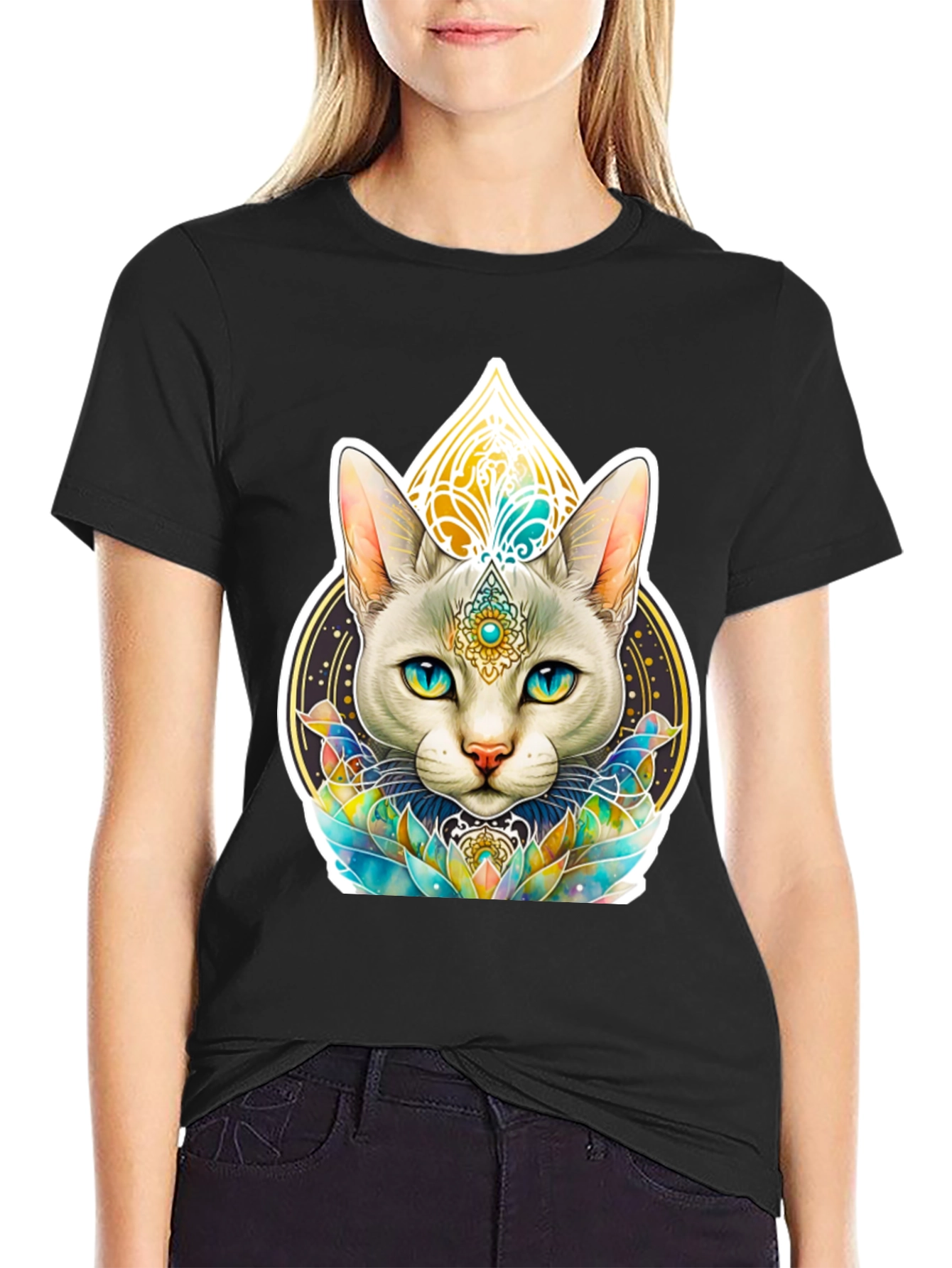 Mystical Cat Graphic Tee - Black T-Shirt