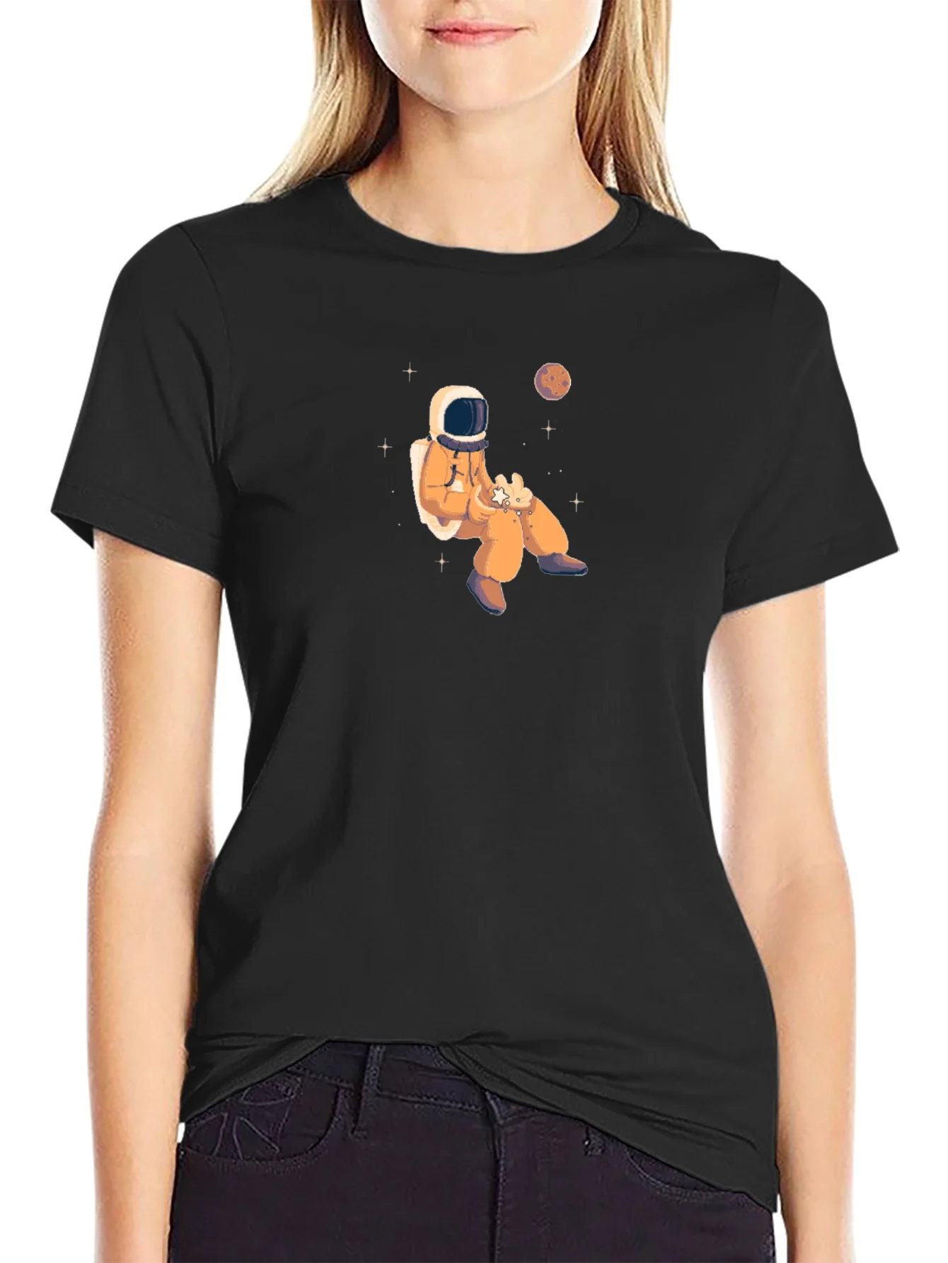Astronaut in Space Black Graphic Tee