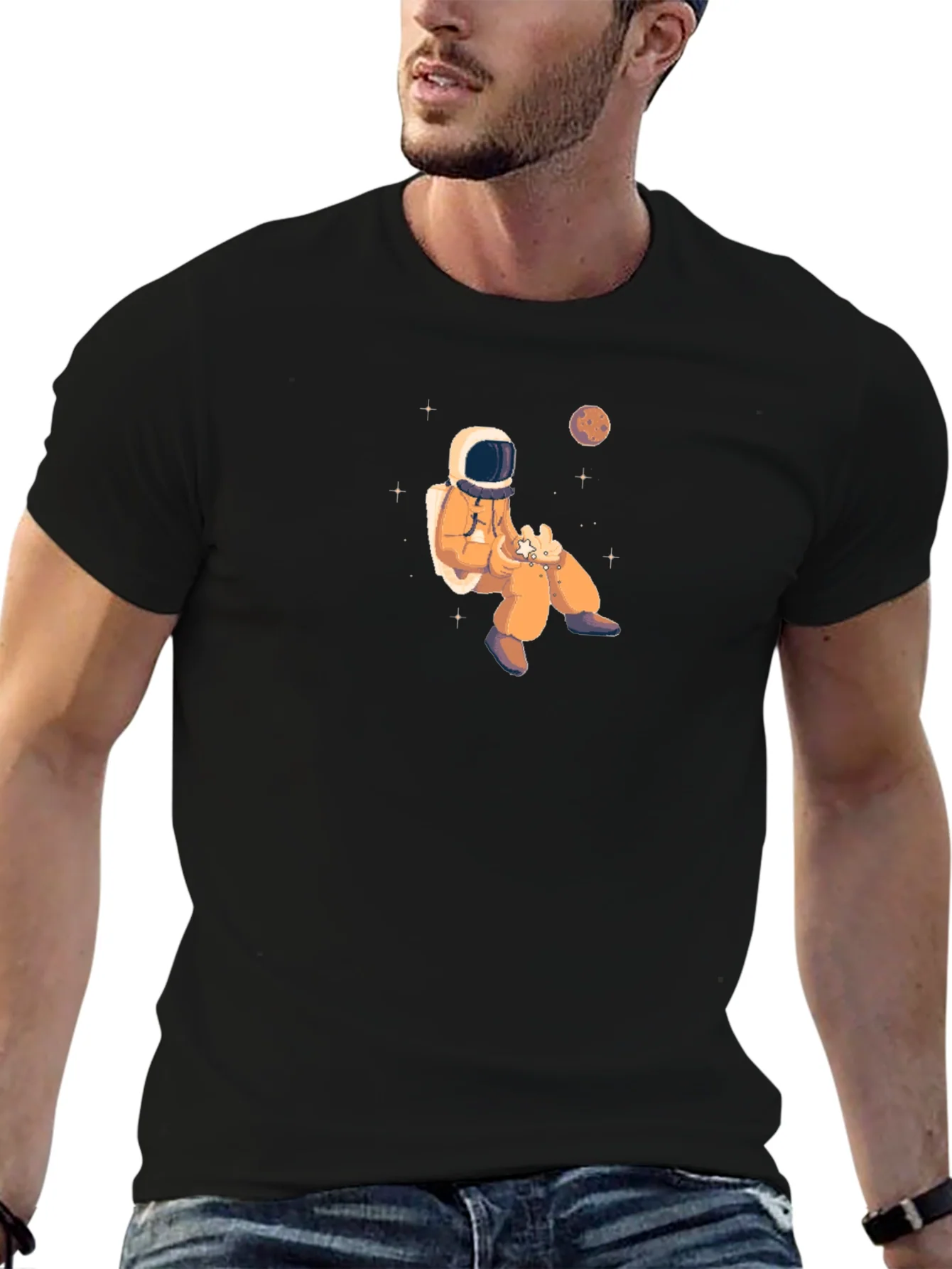 Astronaut in Space Black Graphic Tee