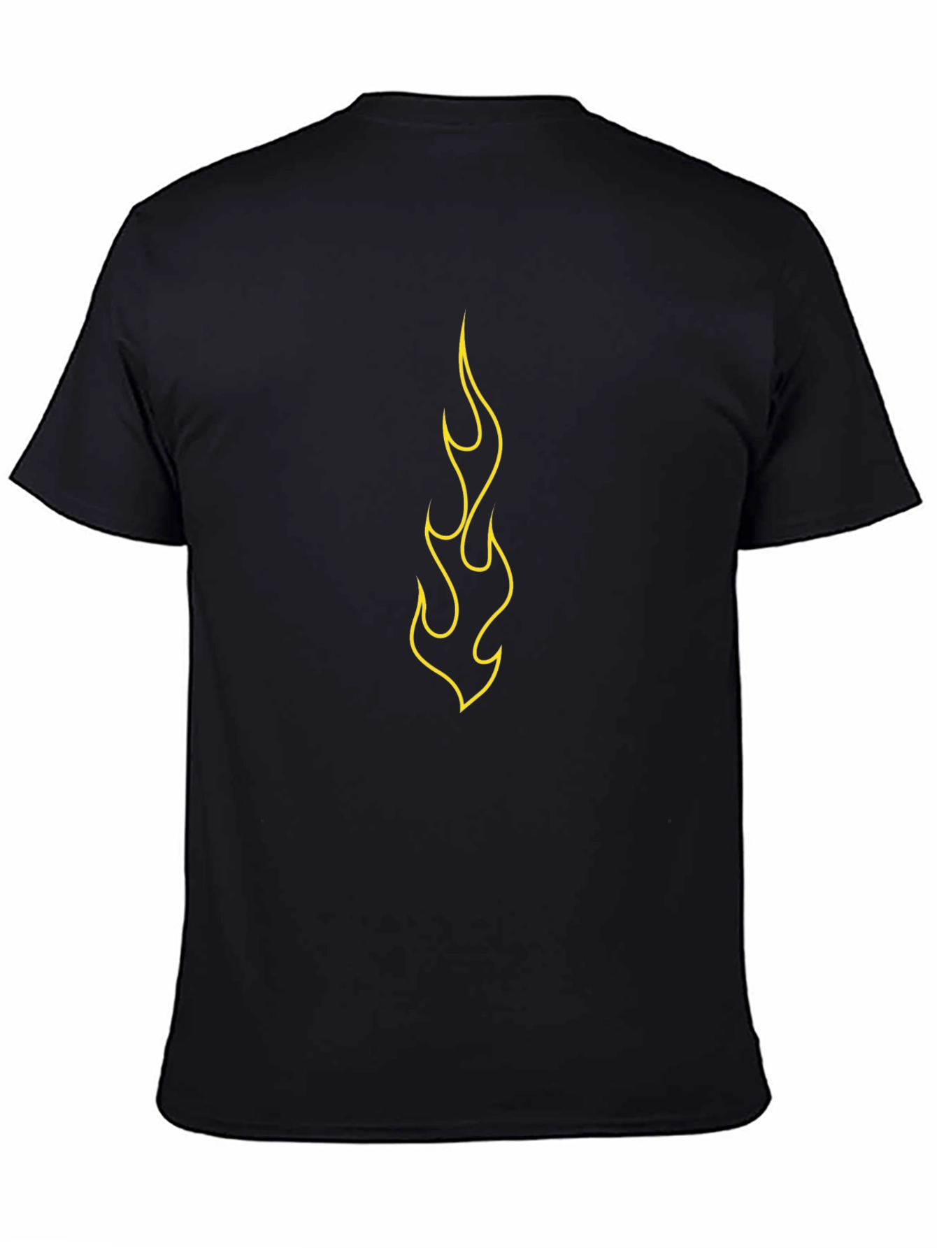 Mens Black T-Shirt with Yellow Flame Design