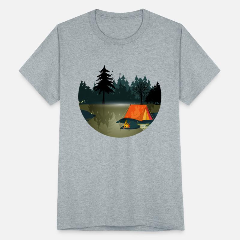 Tent and campfire in the dark forest