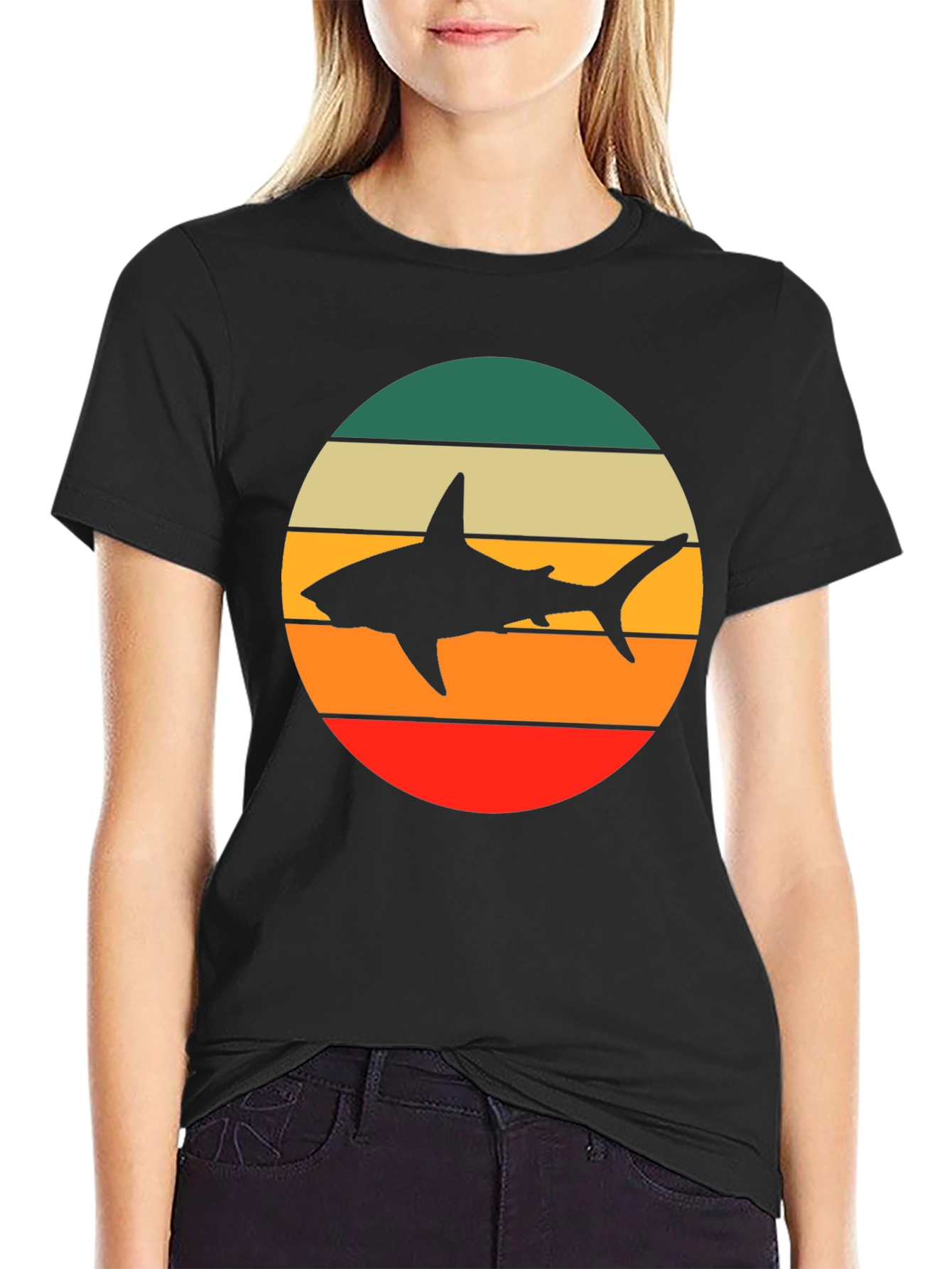 Retro Shark Graphic Tee - Mens Black T-Shirt