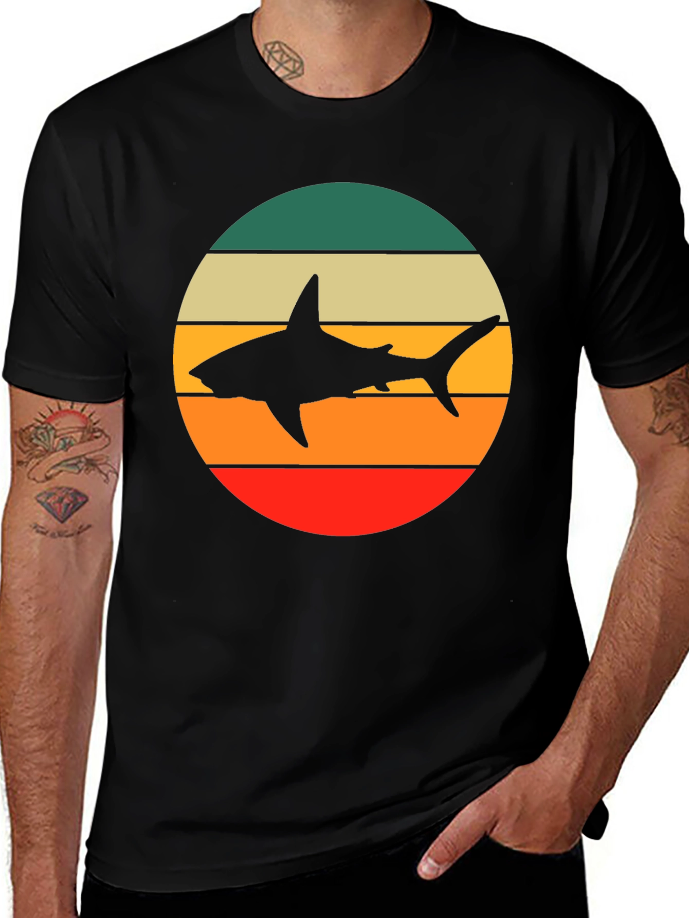 Retro Shark Graphic Tee - Mens Black T-Shirt