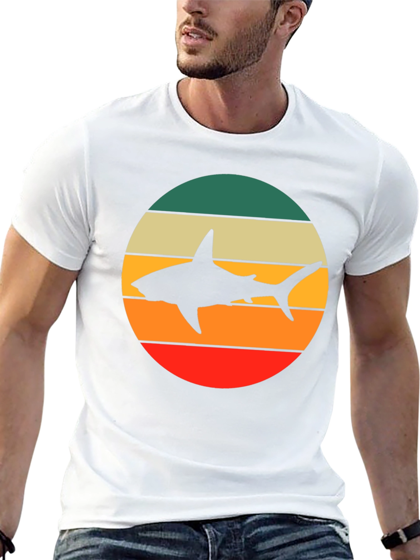 Retro Shark Graphic Tee - Mens Black T-Shirt