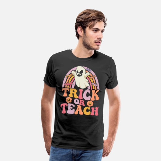 Trick or Teach Groovy Rainbow Ghost Halloween