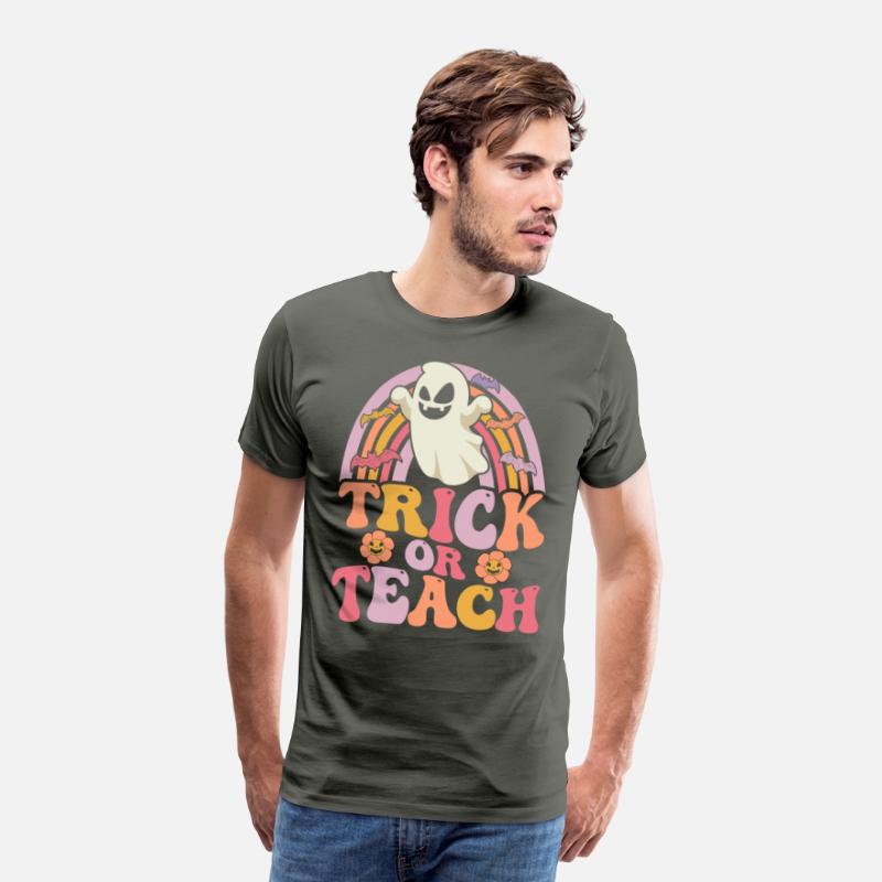 Trick or Teach Groovy Rainbow Ghost Halloween
