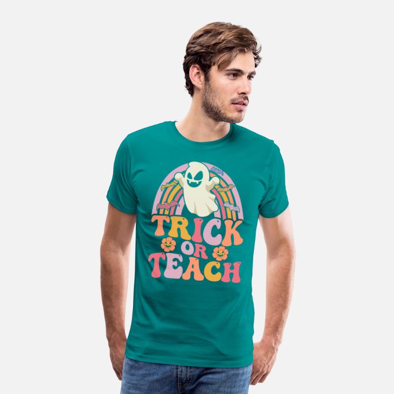 Trick or Teach Groovy Rainbow Ghost Halloween
