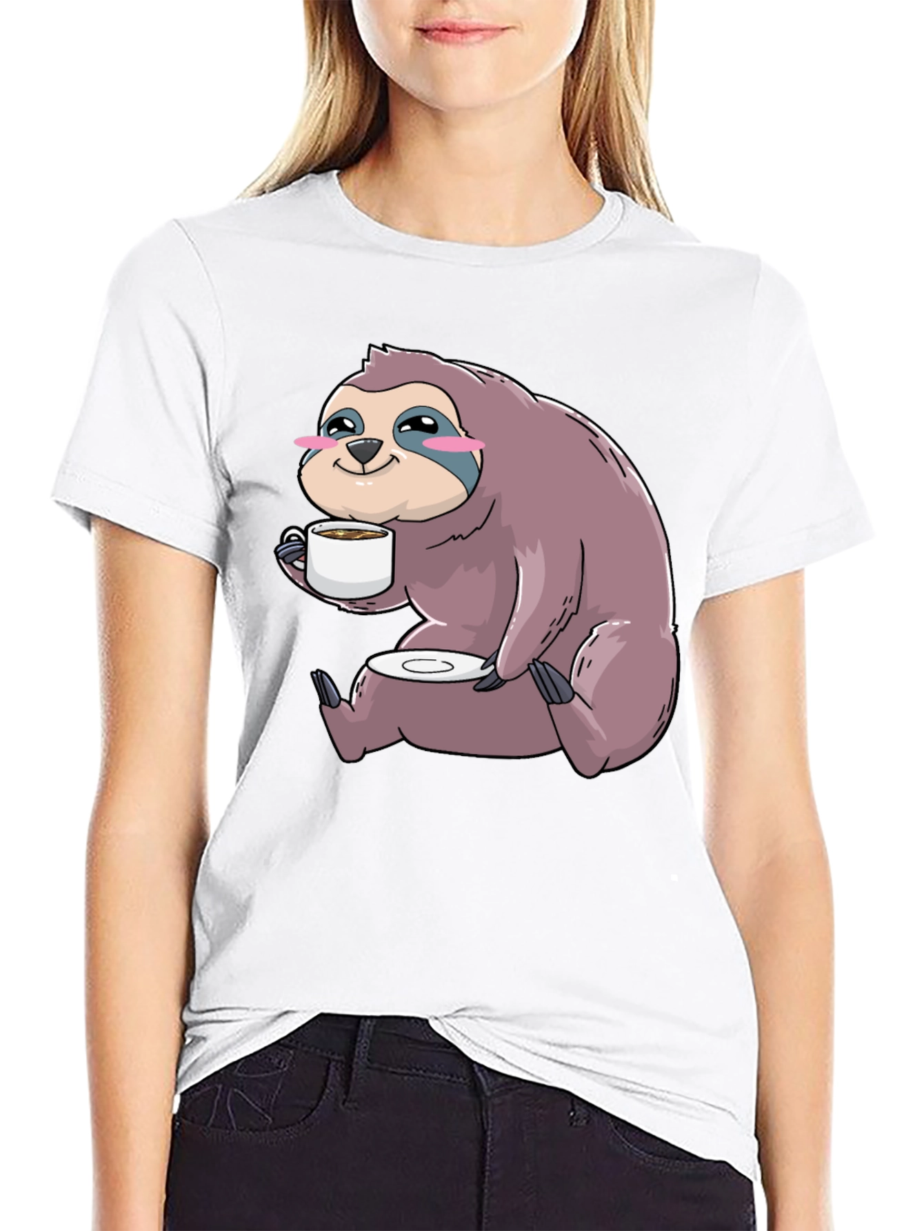 Sloth Coffee T-Shirt - Cute Cartoon Sloth Drinking Coffee