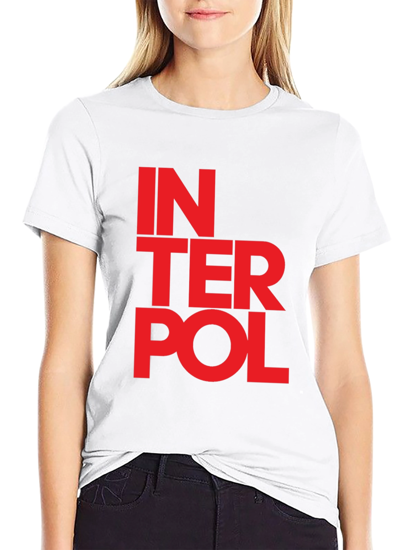 Interpol Graphic T-Shirt - Bold Red Text on Black