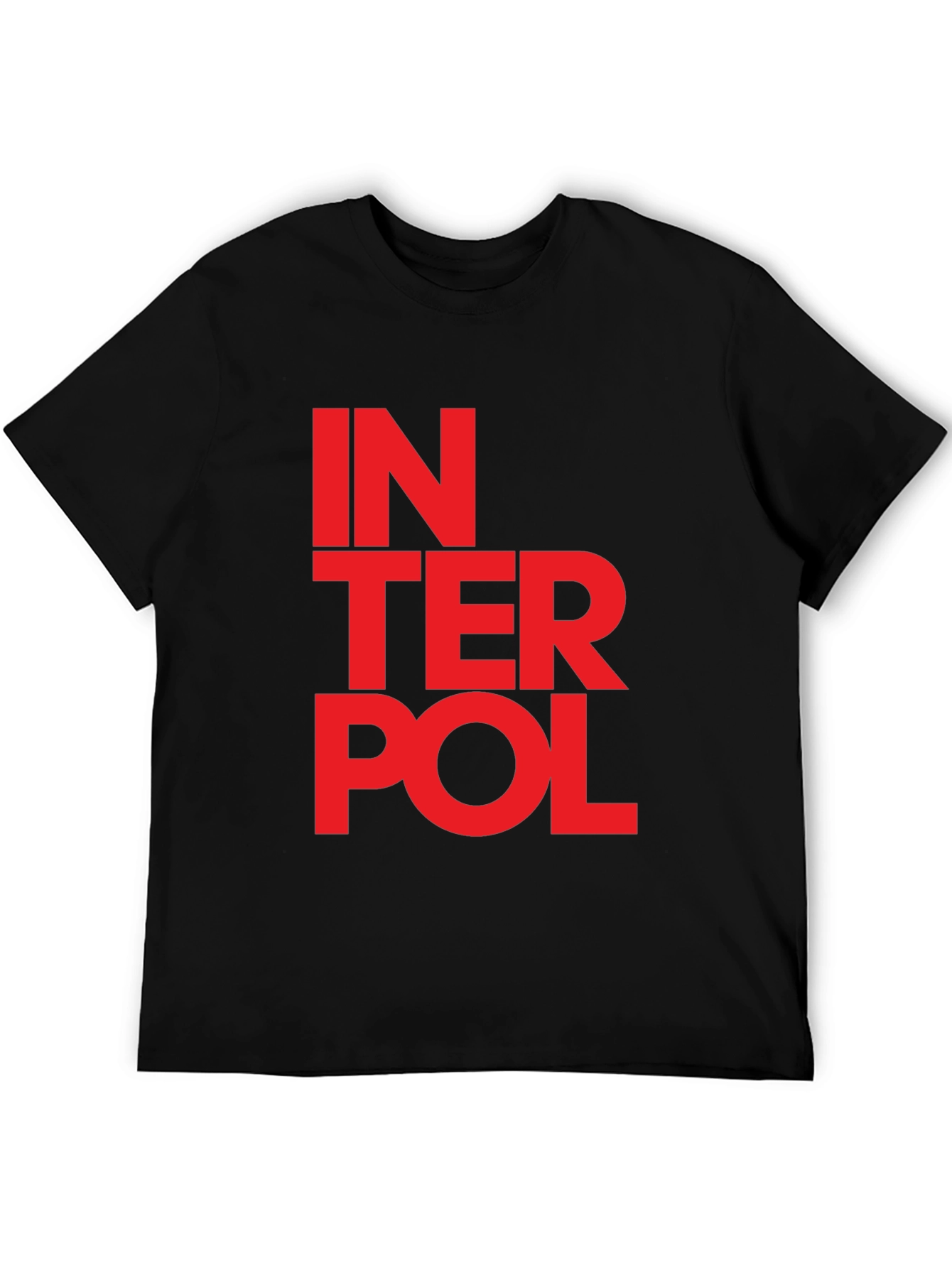 Interpol Graphic T-Shirt - Bold Red Text on Black