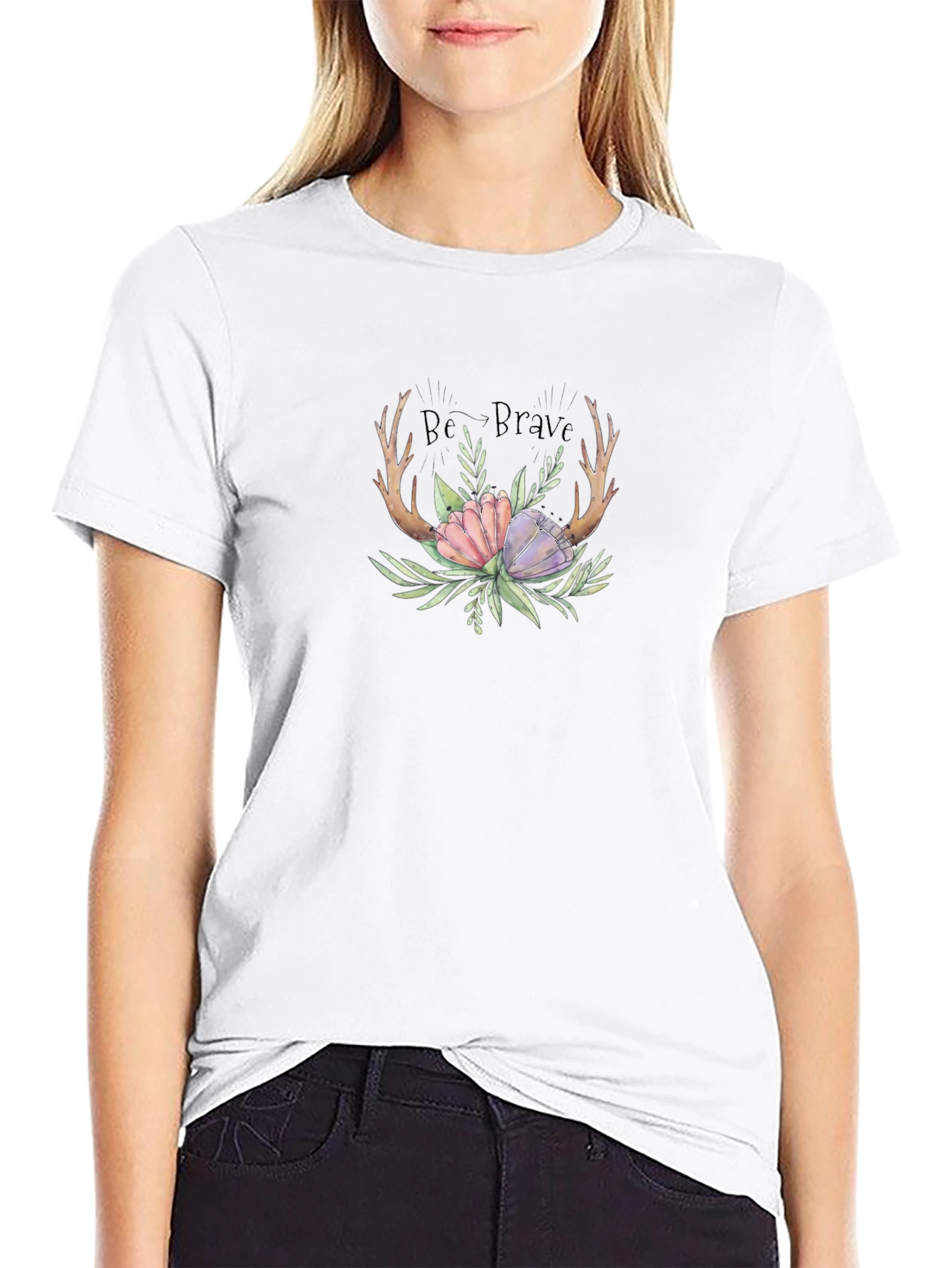 Be Brave Floral Antler Graphic Tee