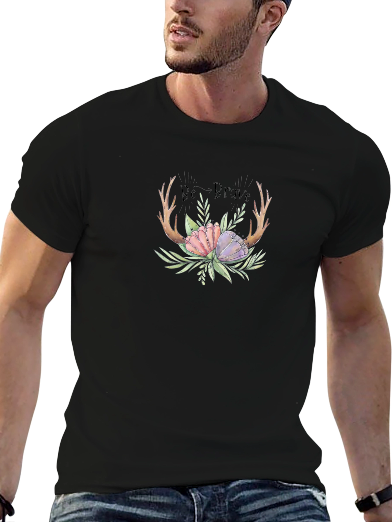 Be Brave Floral Antler Graphic Tee