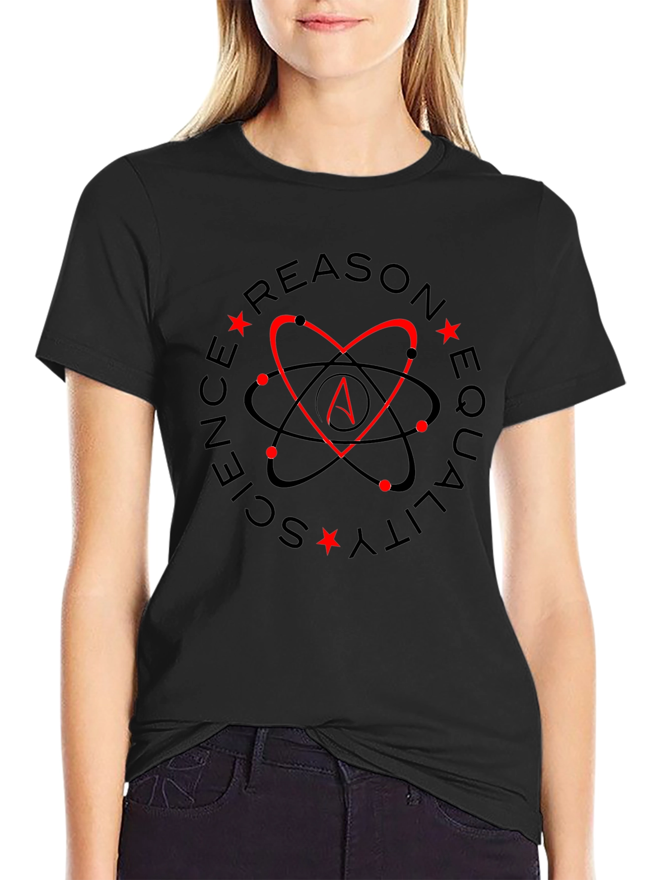Atheist Heart Atom Symbol Black T-Shirt