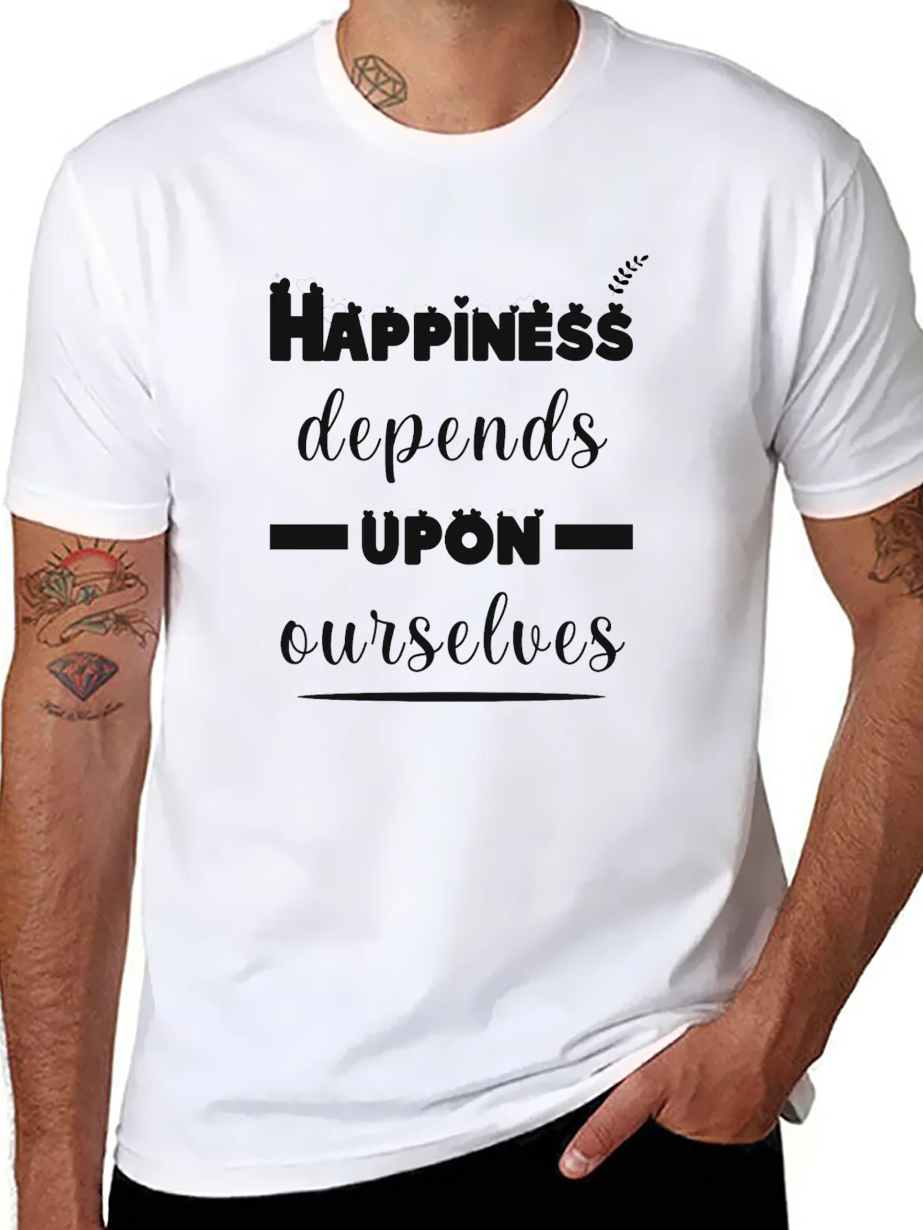 Happiness Depends Upon Ourselves Black T-Shirt