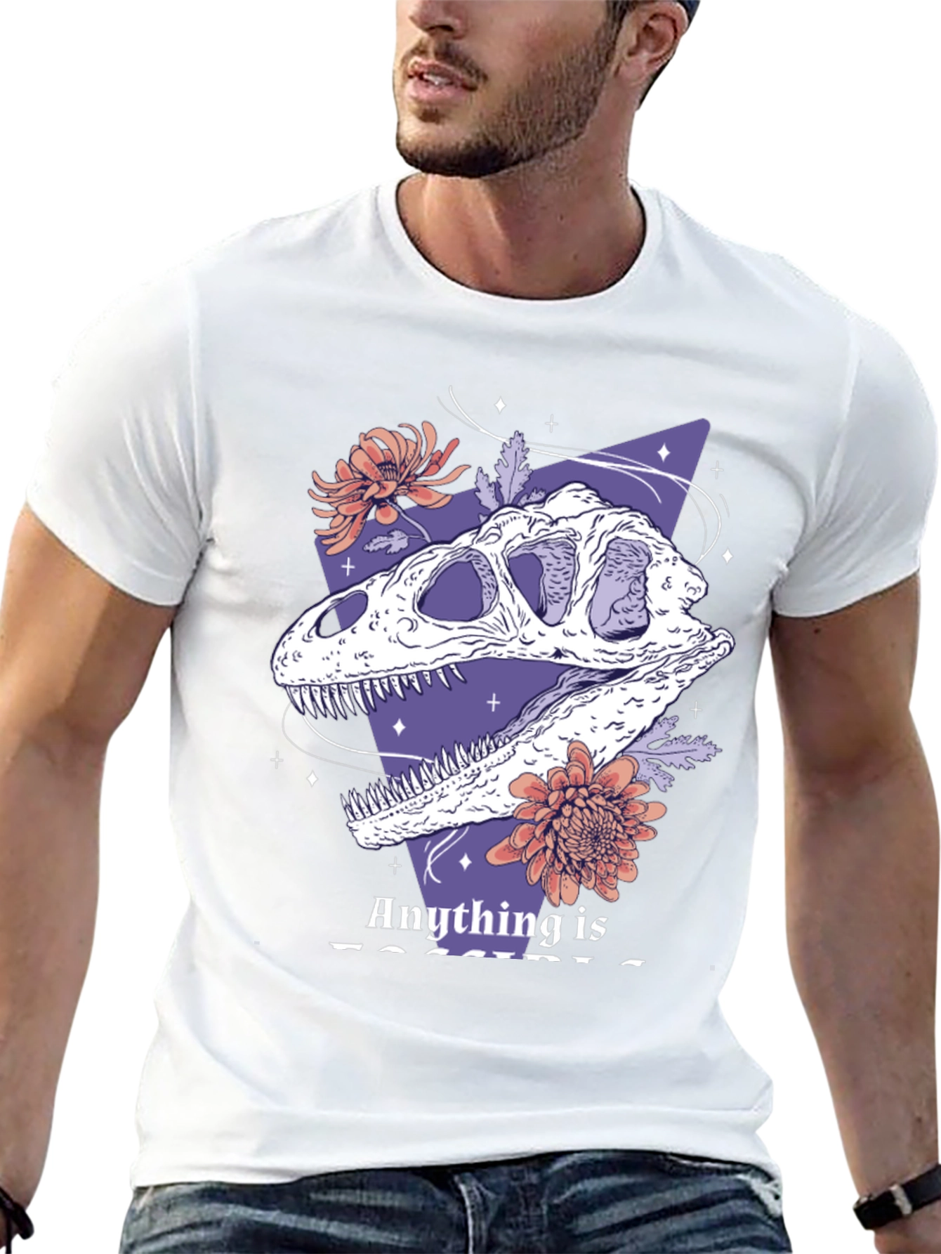 Dinosaur Skull Graphic Tee - Black
