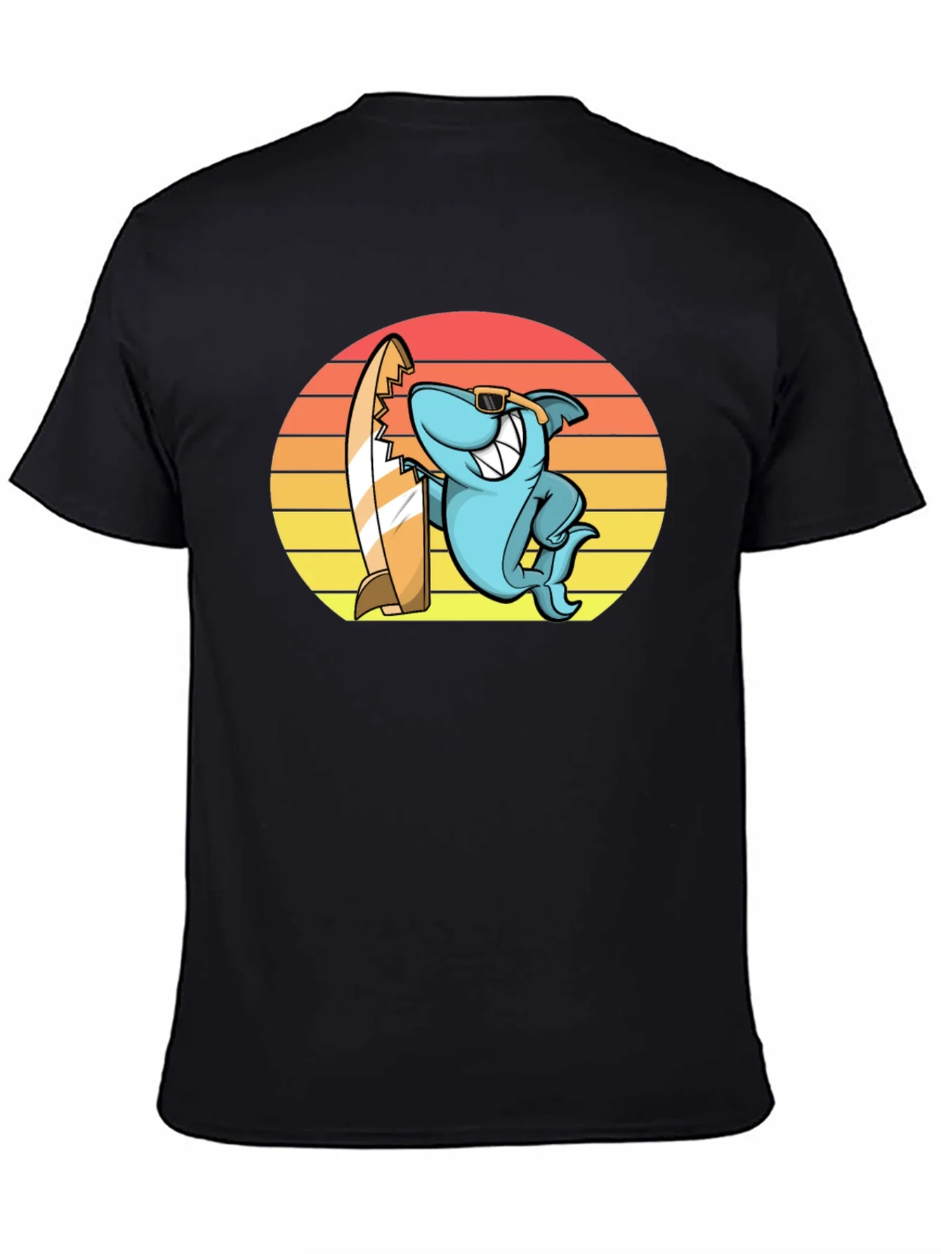 Cool Shark Surfer Graphic Tee - Black T-Shirt