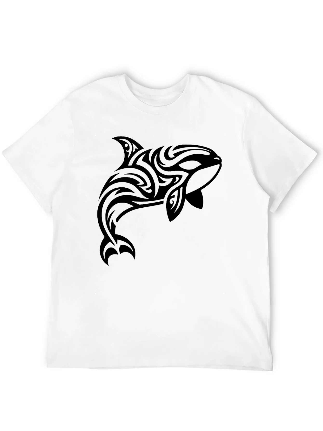 Tribal Orca Graphic Tee - Black Cotton T-Shirt