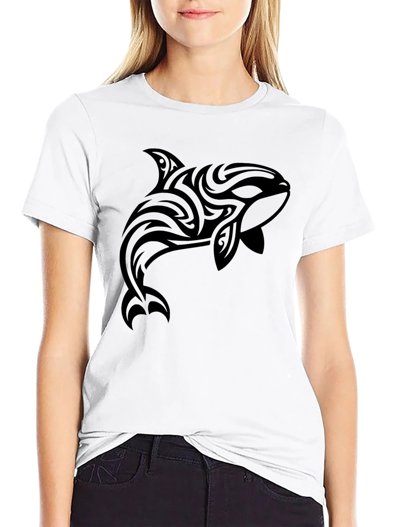 Tribal Orca Graphic Tee - Black Cotton T-Shirt