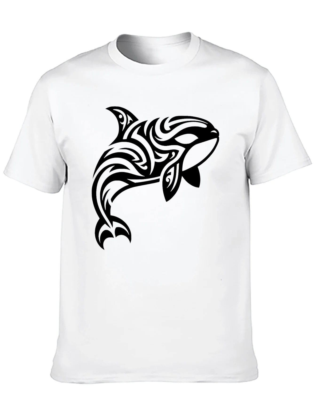 Tribal Orca Graphic Tee - Black Cotton T-Shirt