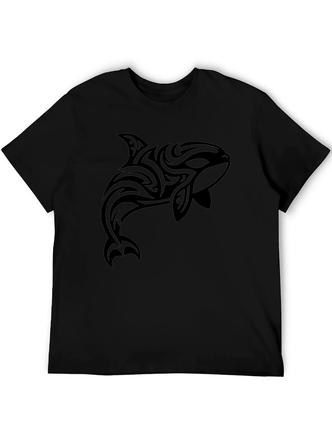 Tribal Orca Graphic Tee - Black Cotton T-Shirt